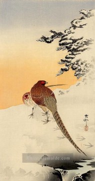 Fasane auf dem Schnee Ohara Koson Shin Hanga Ölgemälde